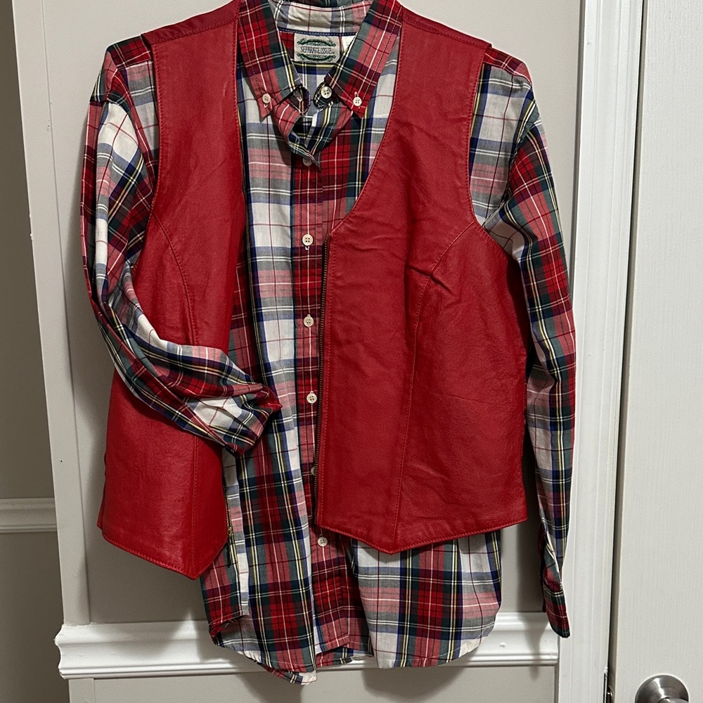 Styleworks Red genuine leather Zip-Up Vintage Vest men’s sz XL - Picture 8 of 10